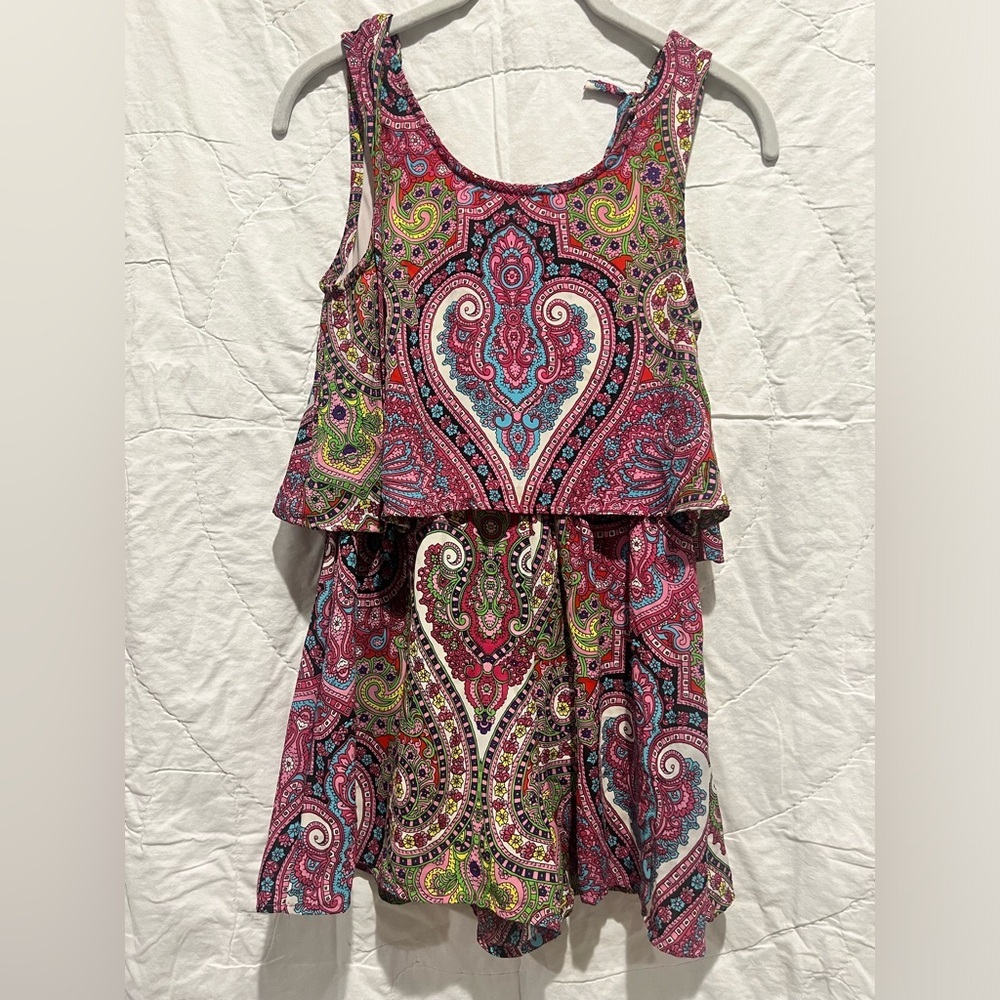 Truly Me Paisley Multicolor Tie Back Lined Romper, Girls Sz 12